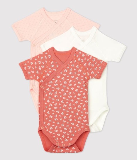 Petit Bateau Lot de 3 bodies cache coeur MC en coton BIO Blanc