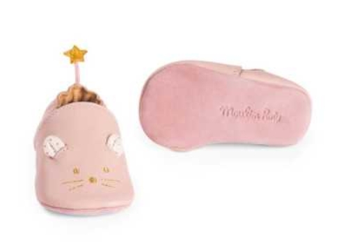 Moulin Roty - La petite école de danse - Chaussons cuir souris rose - 6/12 m