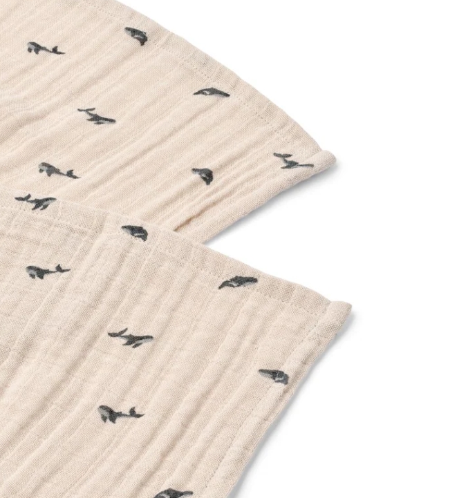 LIEWOOD - Lot de 2 langes Lewis Muslin - Mini Whale/Sandy