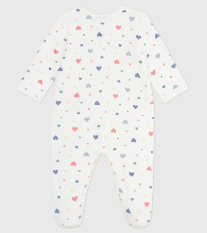 Petit Bateau - Pyjama bébé en velours imprimé cœurs