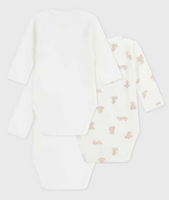 Petit Bateau - Lot de 3 bodies cache-coeur manches longues en coton BIO - Ours
