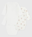 Petit Bateau - Lot de 3 bodies cache-coeur manches longues en coton BIO - Ours