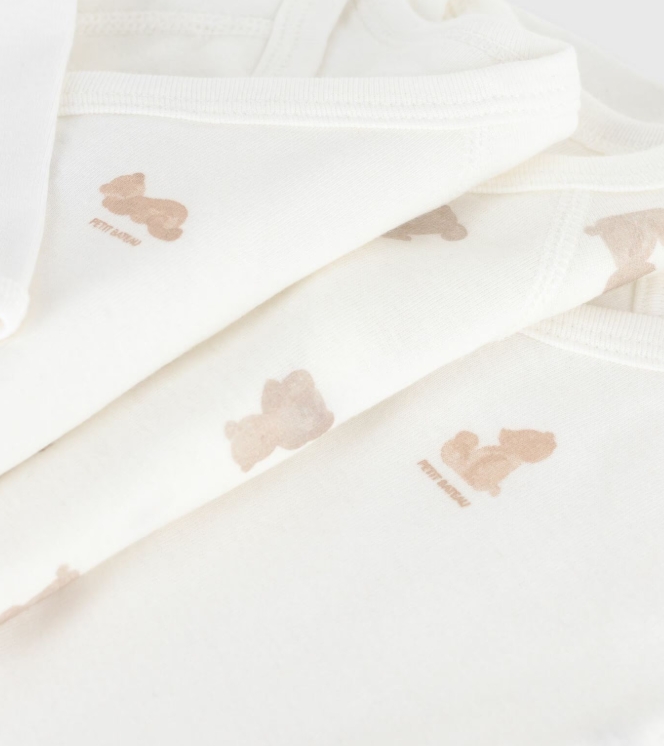 Petit Bateau - Lot de 3 bodies cache-coeur manches longues en coton BIO - Ours