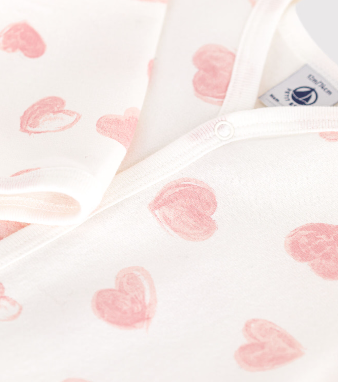 Petit Bateau - Pyjama avec pieds - Imprimés coeurs