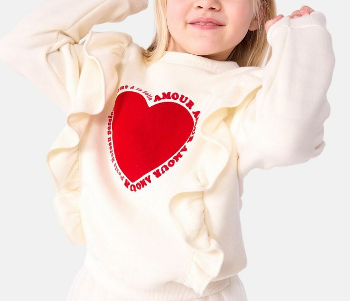 Petit bateau - Pull col rond en coton coeur rouge - Beige