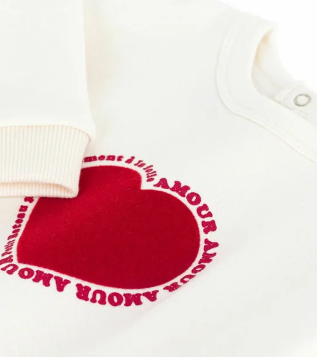 Petit bateau - Pull col rond en coton coeur rouge - Beige