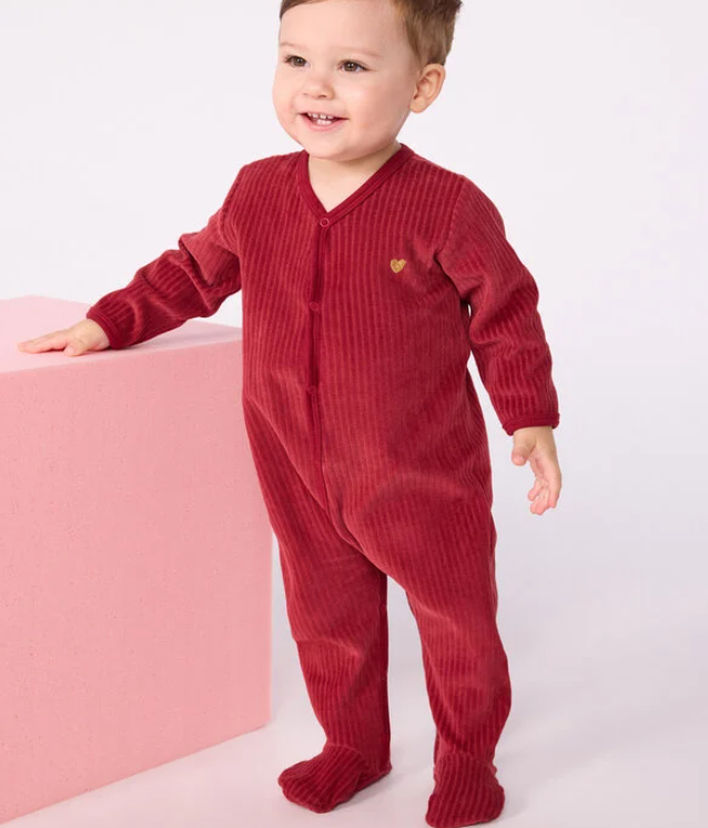 Petit bateau - Pull col rond en coton coeur rouge - Beige