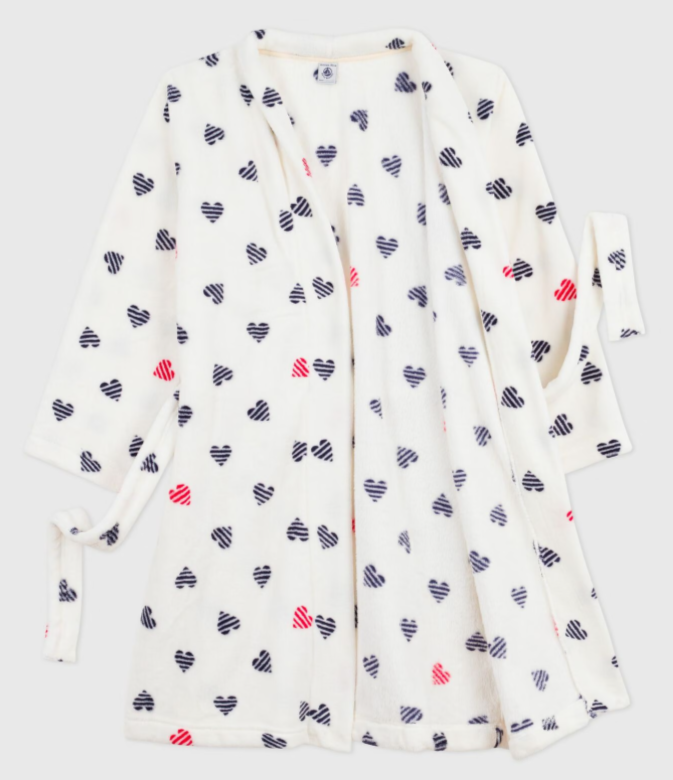 Petit Bateau - Peignoir enfant en polaire imprimé coeurs