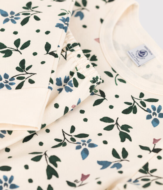 Petit Bateau - Pyjama en molleton - Blanc / fleurs