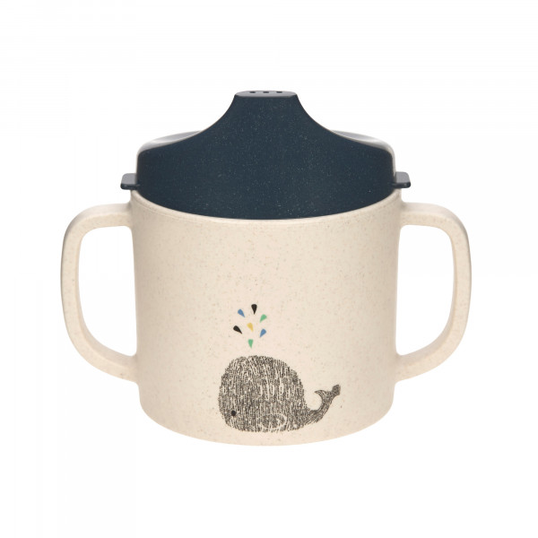 Lassig - Tasse d'apprentissage baleine - Beige / bleu