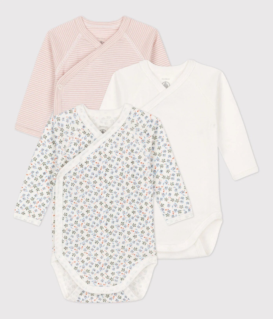 Petit bateau - Trio de bodies manches longues naissance- Fleurs