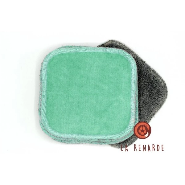 La Renarde - Lot de 10 lingettes lavables - Vert d'eau/gris