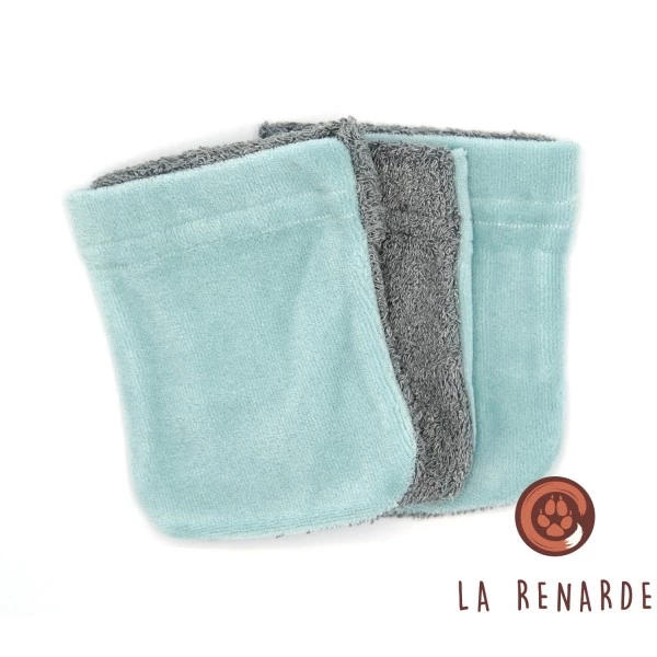 La Renarde - Lot de 3 gants démaquillants - Bleu ciel