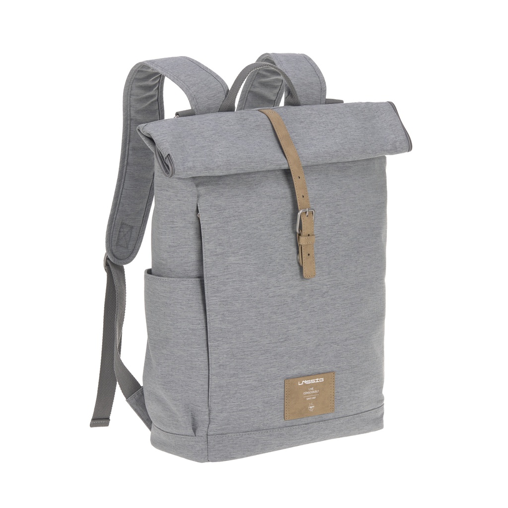 Lassig - Sac à langer à dos - Rolltop - Grey Mélange