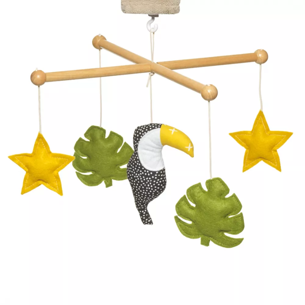 Pouce et Lina - Mobile musical en bois - Toucan vert et jaune
