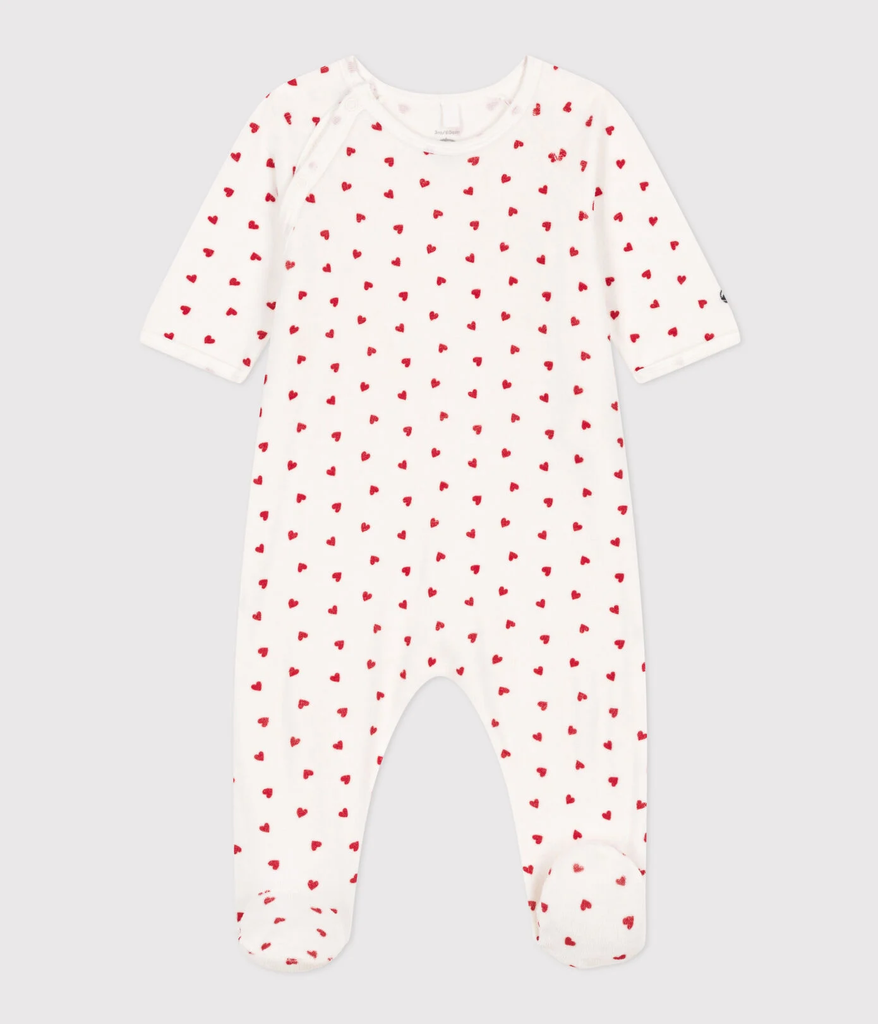 Petit Bateau - Pyjama bébé en velours - Coeurs