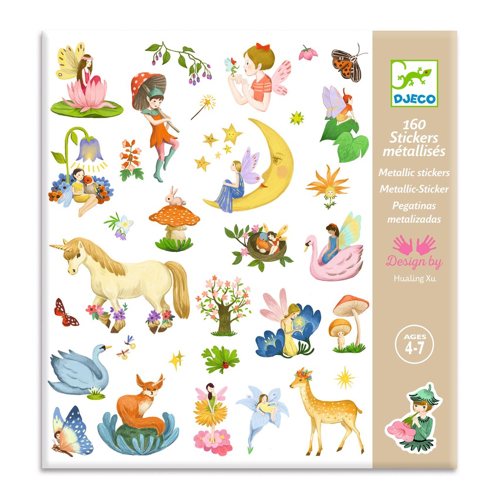 DJECO - Lot de 160 stickers Métallisés - Fantasy - 4 à 7 ans