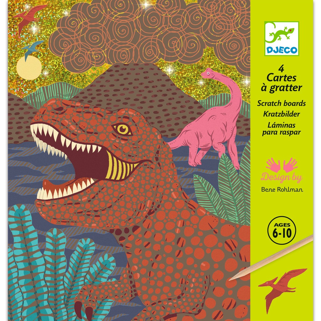 DJECO - 4 cartes à gratter Le Règne des Dinosaures - 6 à 10 ans