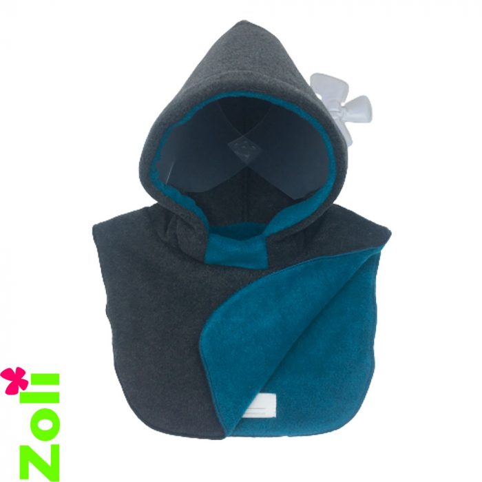 Zoli - Capuchon bébé polaire - 6/24 mois - Gris anthracite/Bleu pétrole