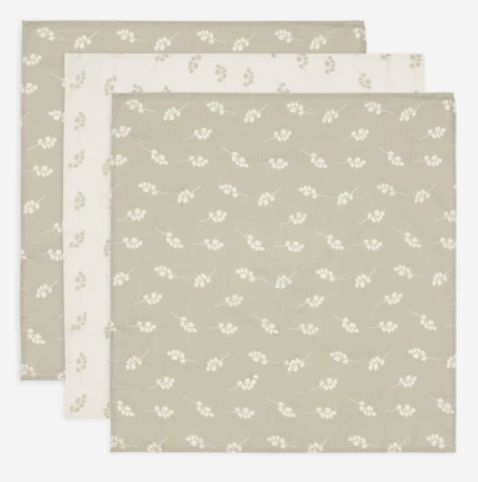 Jollein - Lange Gaze de Coton Small 70x70cm Twig - Olive Green - 3 Unités