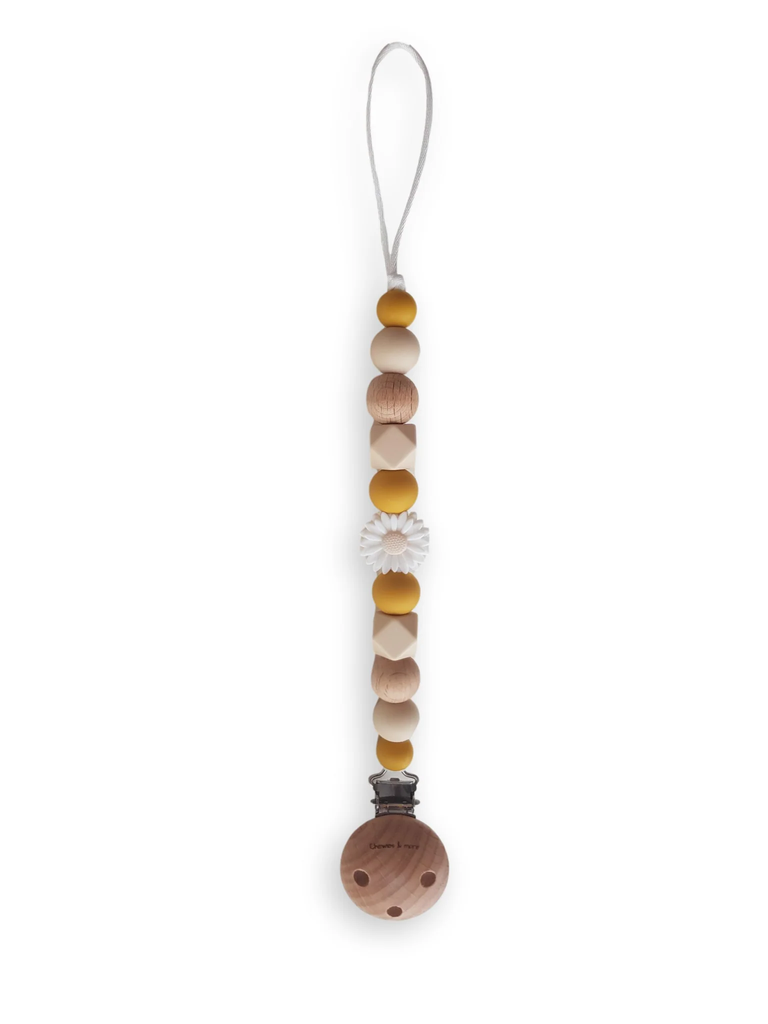 Chewies&amp;More - Attache-tétine Beads Daisy Wood - Ocre