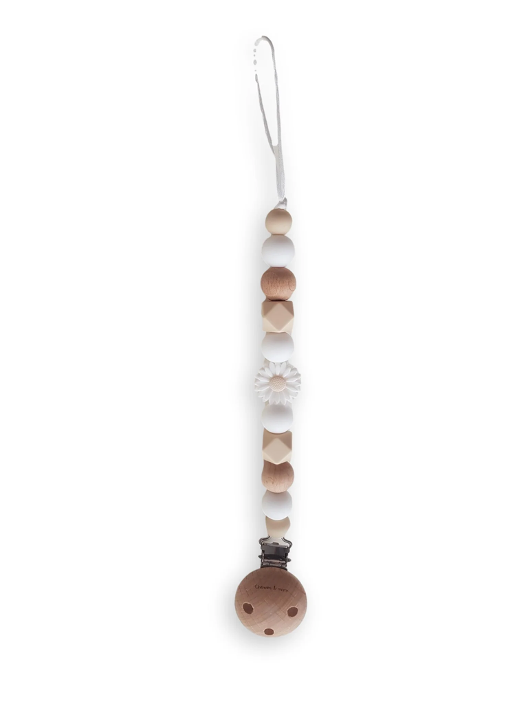 Chewies&amp;More - Attache-tétine Beads Daisy Wood - Blanc