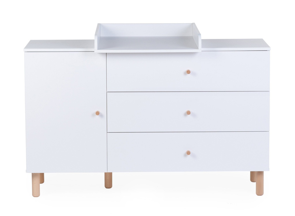 Childhome - Commode 3 Tiroir + 1 Porte + Plan à Langer - Wonder White