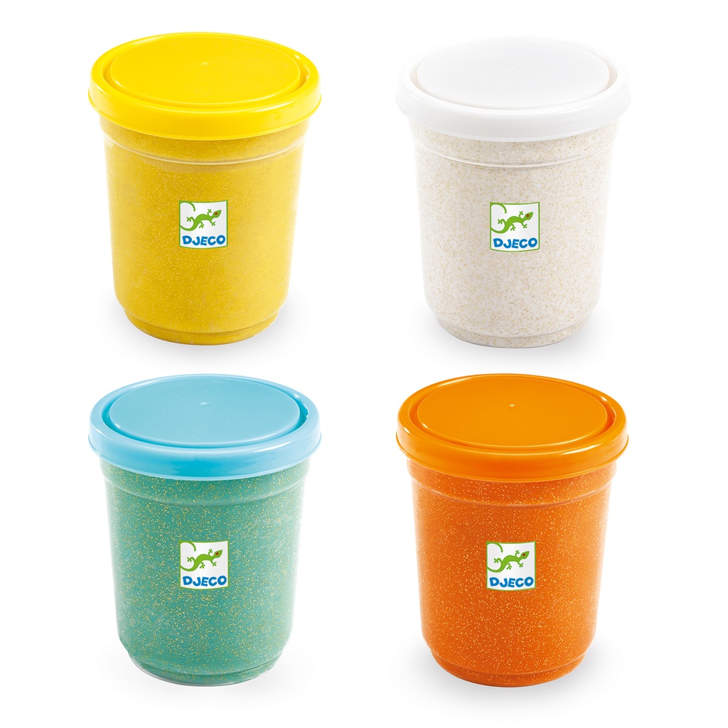 DJECO - Lot de 4 pots de pâte à modeler pailletée - 18 mois +