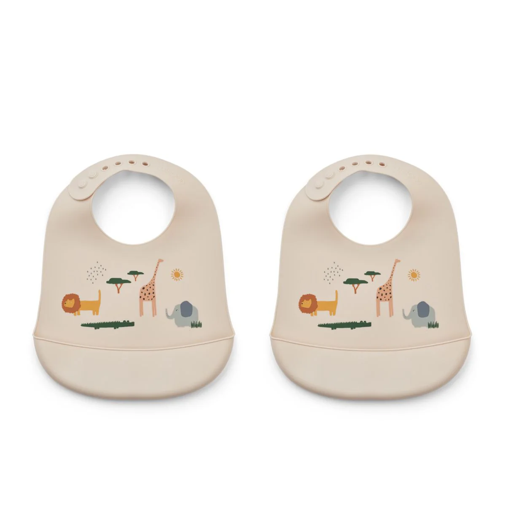 LIEWOOD - Lot de 2 bavoirs en silicone Tilda - Safari / Sandy