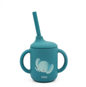 Sassi - Tasse d'apprentissage avec paille en silicone - Eléphant