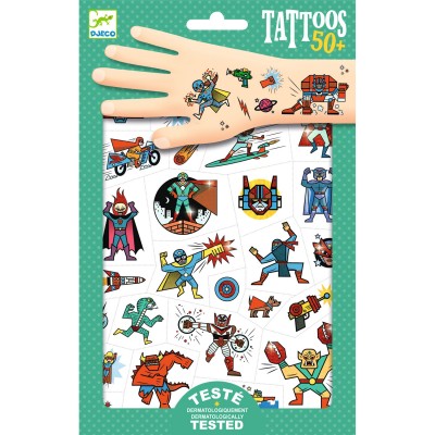 DJECO - Lot de 50 tatouages - Heroes vs villains - 3 ans +