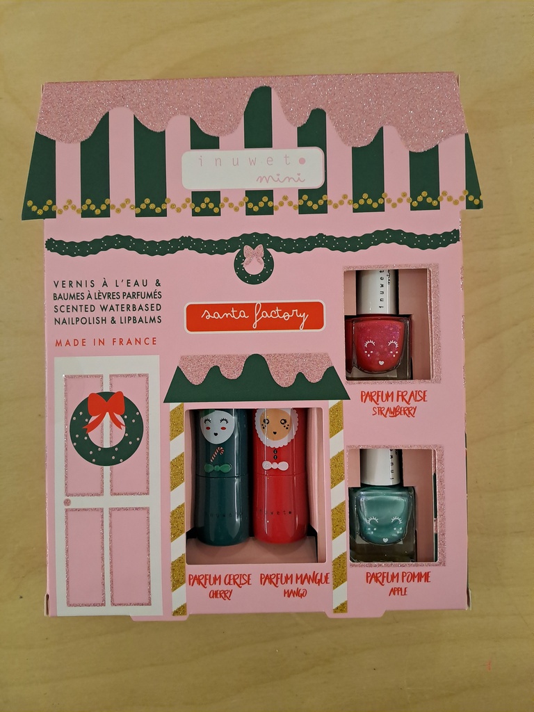 Inuwet - Lot de 2 vernis et 2 baumes à lèvres parfumés - Fraise/Pomme/Cerise/Mangue