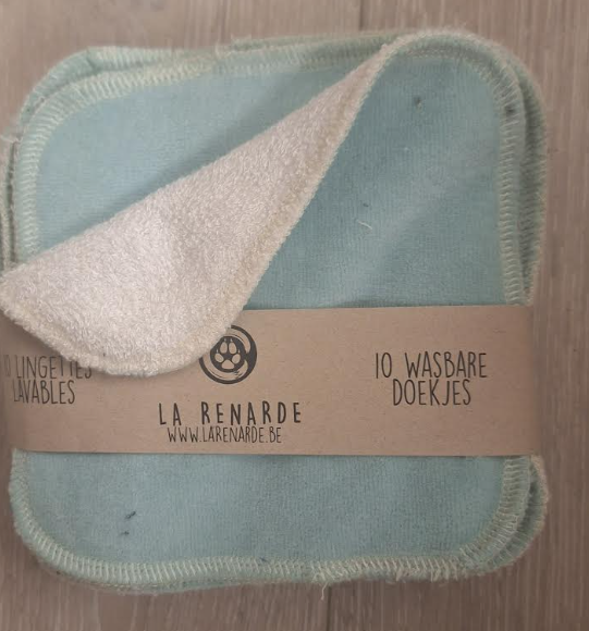 La Renarde - Lot de 10 lingettes lavables - Vert d'eau/noisette