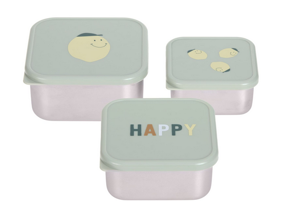 Lassig - Lot de 3 petites boîtes à goûter inox Happy Fruit Lemon