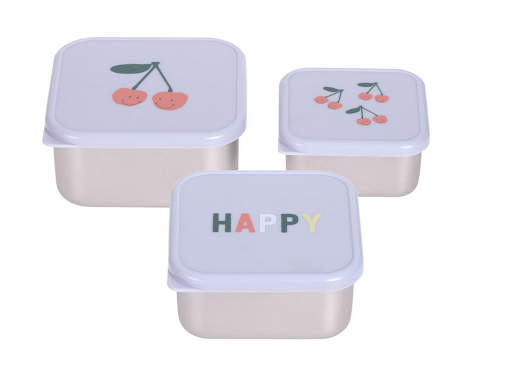 Lassig - Lot de 3 petites boîtes à goûter inox Happy Fruit cerise