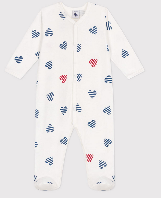 Petit Bateau - Pyjama bébé en coton cœurs rayé