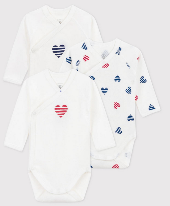 Petit bateau - Lot de 3 bodies manches longues  - coeurs rayés