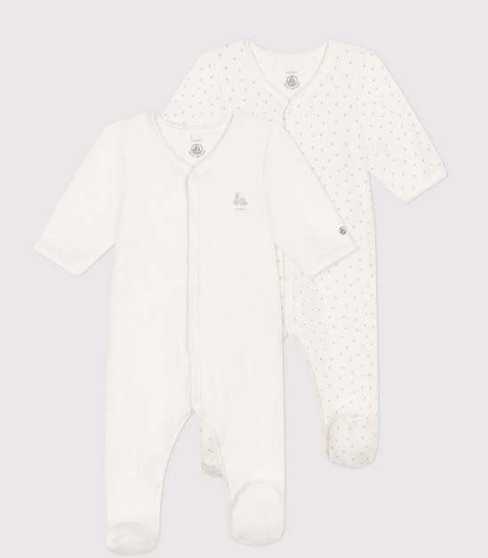 Petit Bateau - Lot de 2 pyjamas en velours bébé