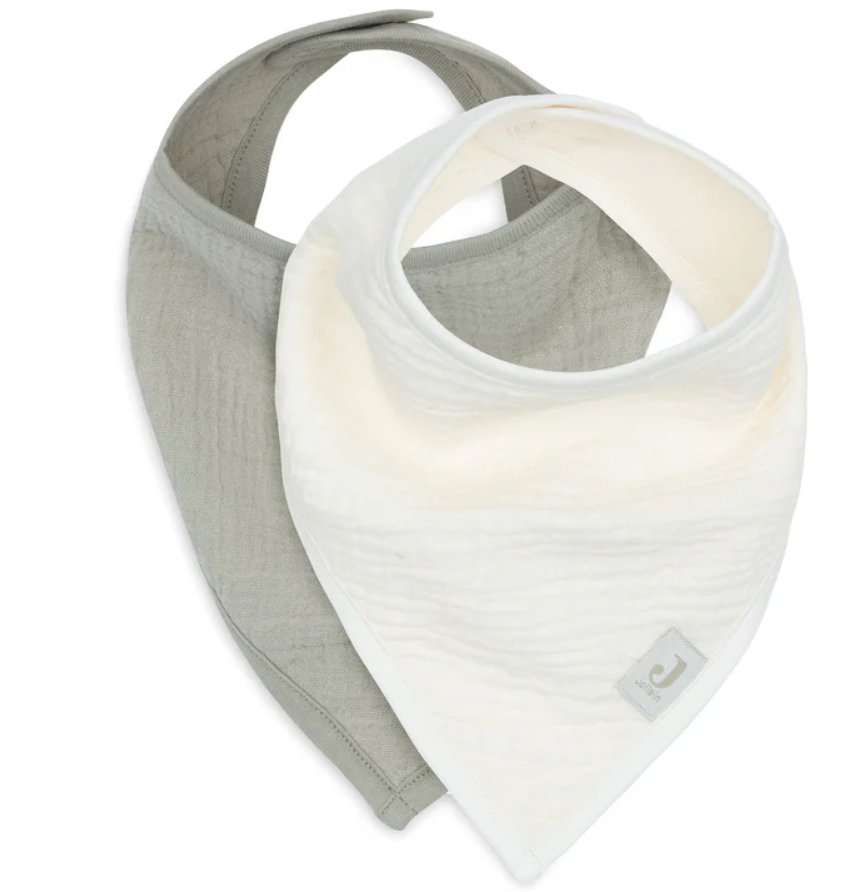 Jollein - Bavoir Bandana Gaze de Coton - Olive Green/Oatmeal - 2 Unités