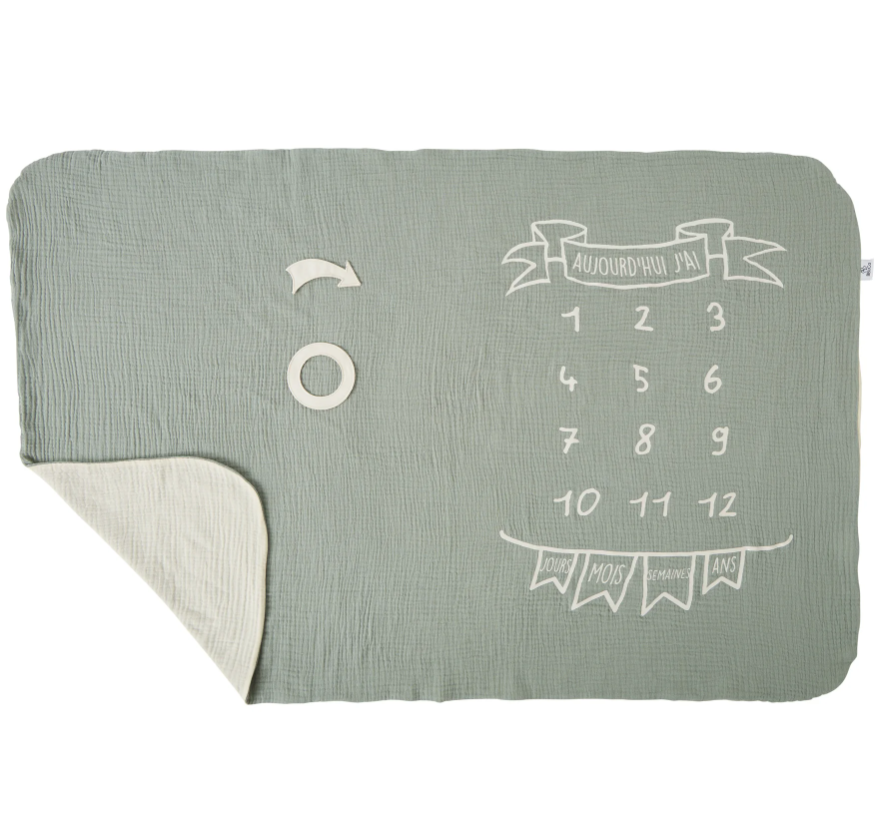 BB&amp;Co - Couverture étapes bébé - Vert de gris/Ecru