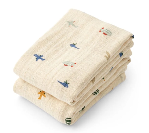 LIEWOOD - Lot de 2 langes Lewis Muslin - Aviatore/Ecru