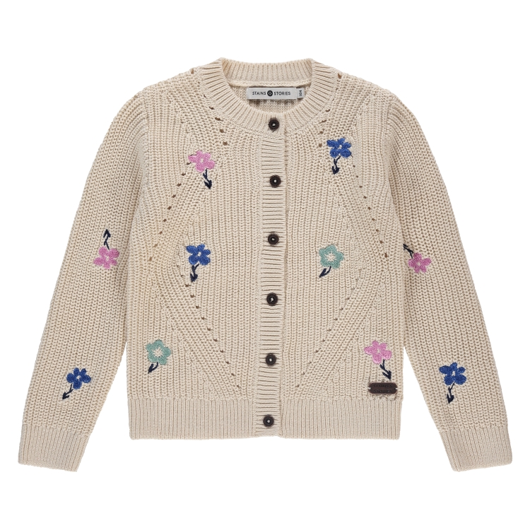STAINS &amp; STORIES - Gilet en tricot beige avec fleurs - Fille