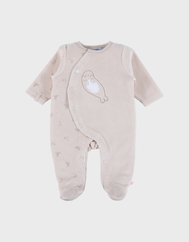 Noukie's - Pyjama bébé en velours écru avec broderie phoque