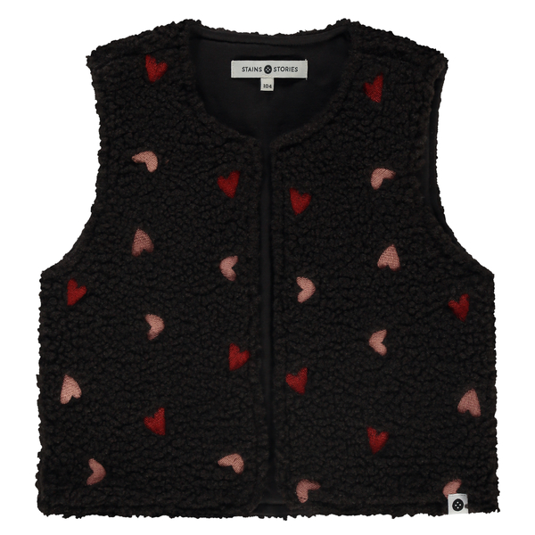 STAINS &amp; STORIES - Gilet en mouton noir avec coeurs - Fille
