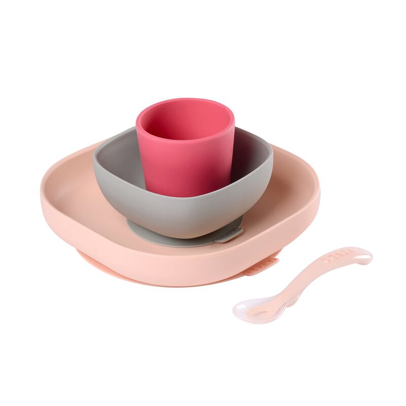 Béaba - Coffret repas en silicone - rose