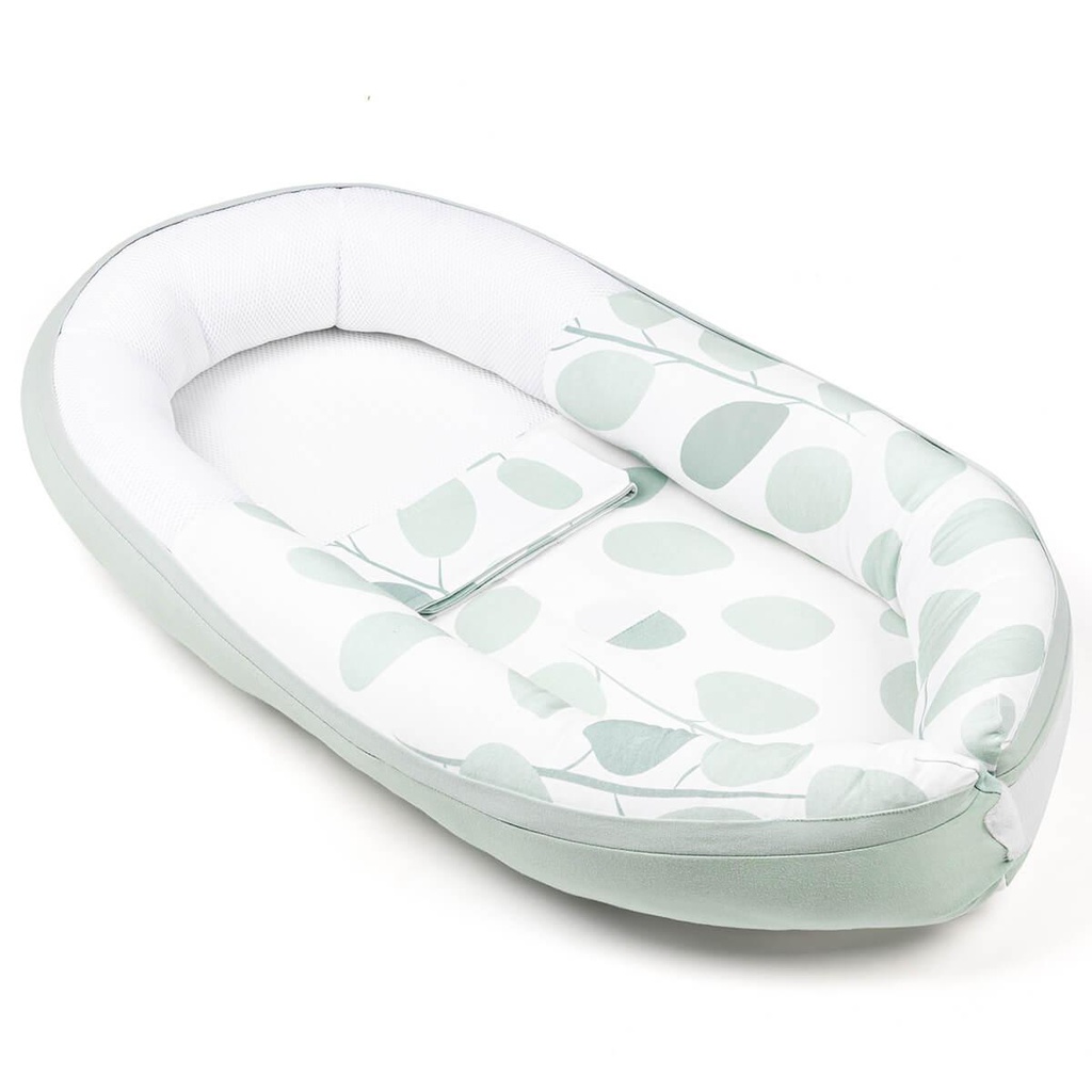 Doomoo - Cocoon - Leaves Aqua Green - Babynest avec housse en coton BIO