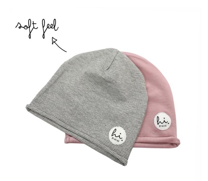 Aai Aai - Duo de bonnets de naissance - rose et ligné