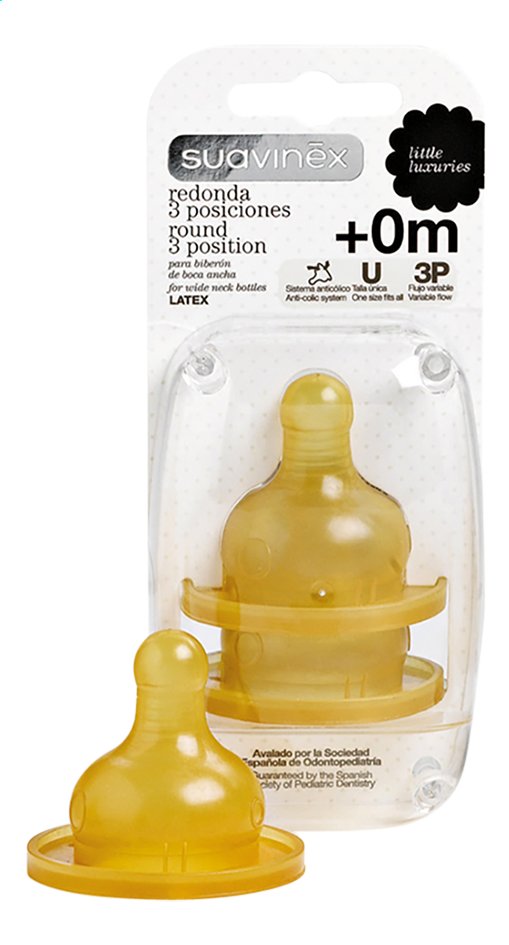 Suavinex - Lot de 2 Tétines physiologiques plates en Latex - 0-6m - Débit Lent