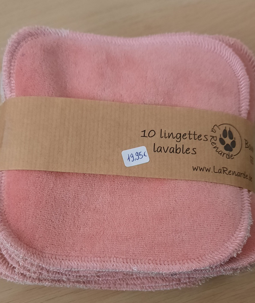 La Renarde - Lot de 10 lingettes lavables - bambou/coton - Rose/ Beige