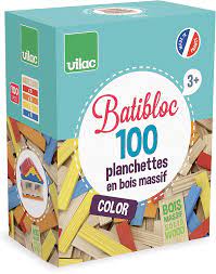 Vilac - Batibloc/kaplas - 100 planchettes en bois massif - Dés 3 ans